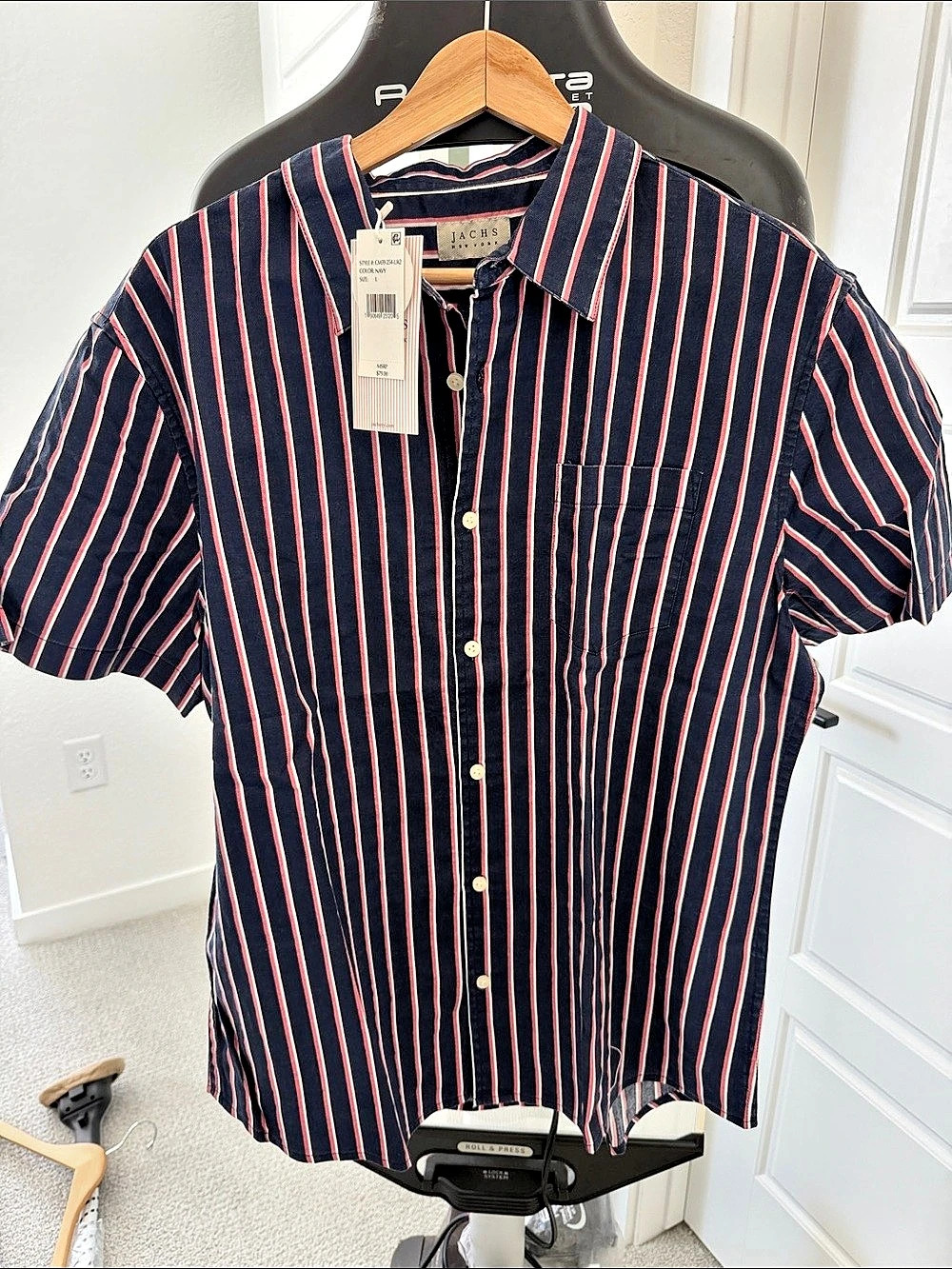 Jachs NY Men's Striped Short Sleeve Shirt Size Large NWT